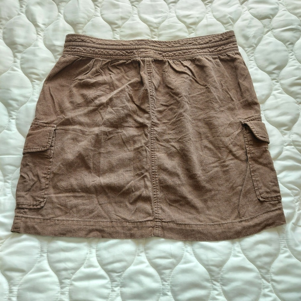 Izod Brown Linen & Rayon Cargo Mini Skirt Drawstring Utility Size 10 - Picture 5 of 5